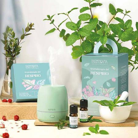 Aromaterapia del Respiro Kit Diffusore a Ultrasuoni + O.E. Eucalipto e Menta